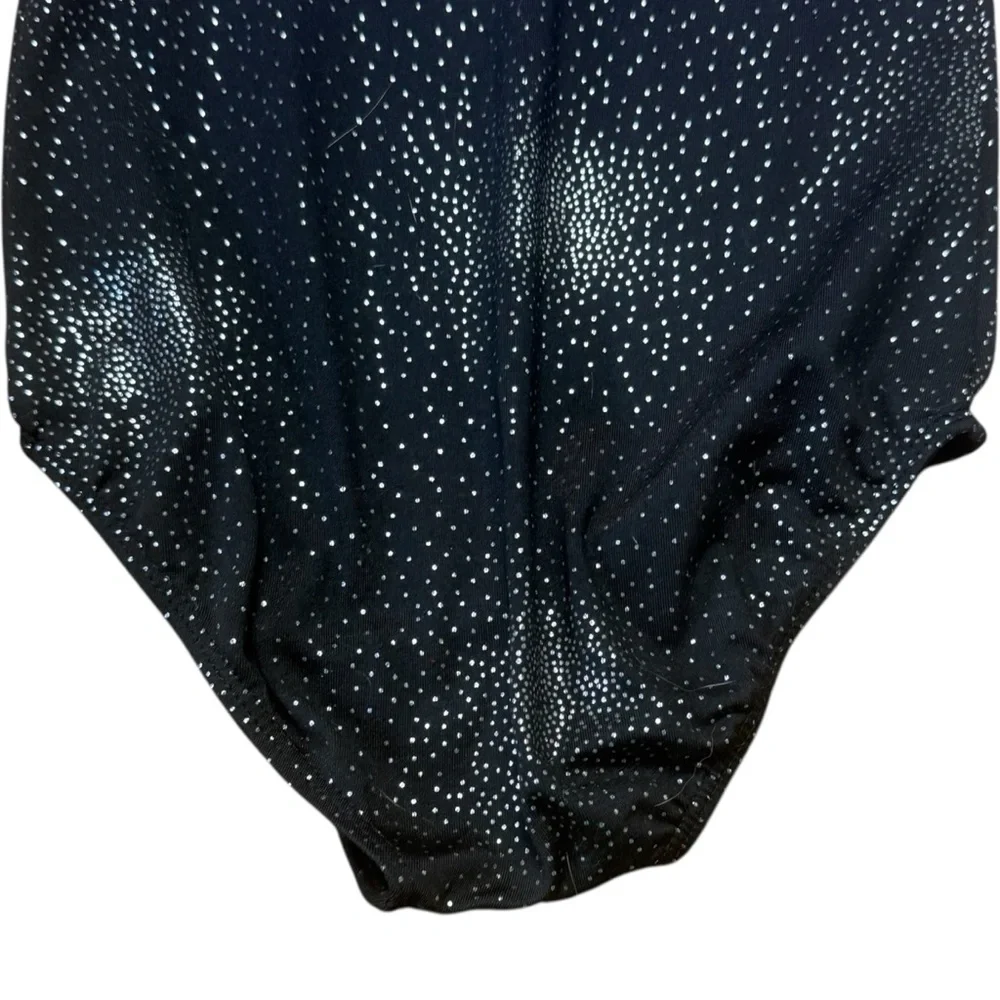 140 (size 9-10) Children's Long Sleeved Leotard in black, purple, and blue